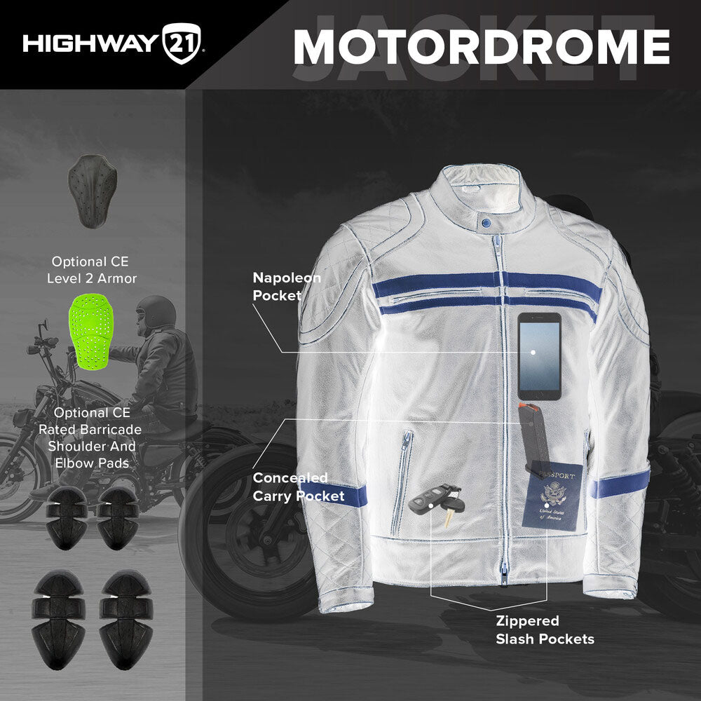 HIGHWAY 21 Motordrome Jacket, Modern Leather Cruiser Motorcycle Outerwear
