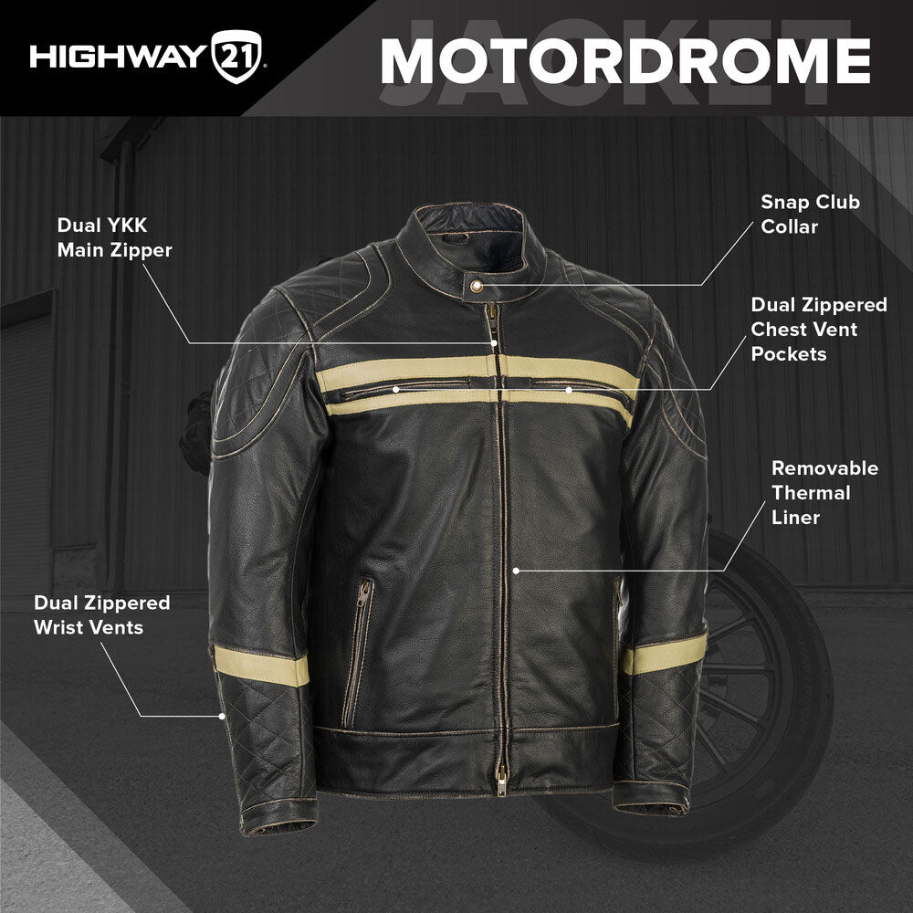 HIGHWAY 21 Motordrome Jacket, Modern Leather Cruiser Motorcycle Outerwear