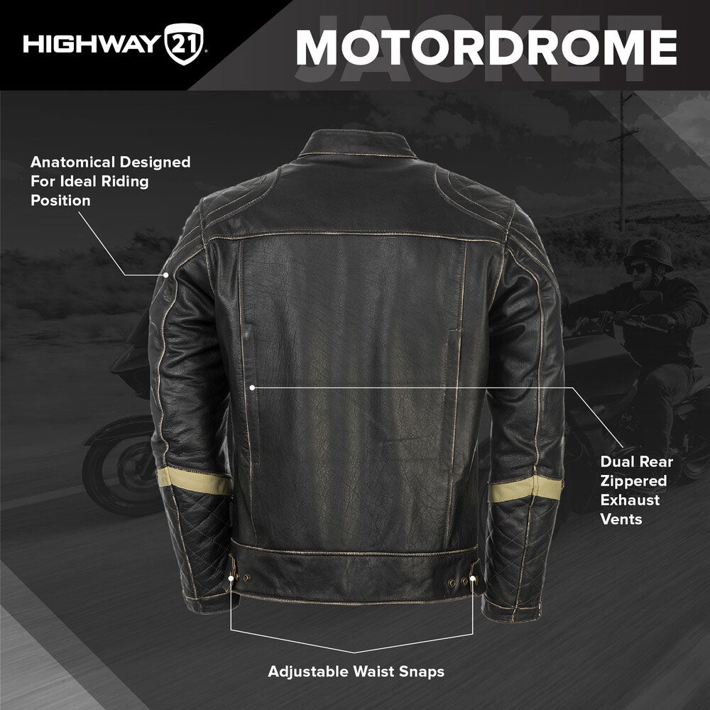 HIGHWAY 21 Motordrome Jacket, Modern Leather Cruiser Motorcycle Outerwear