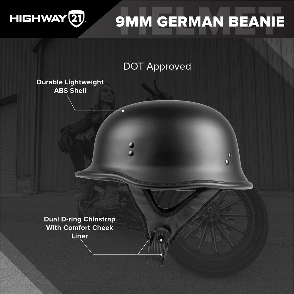 HIGHWAY 21 9-Millimeter German Beanie Helmet, Gloss Black