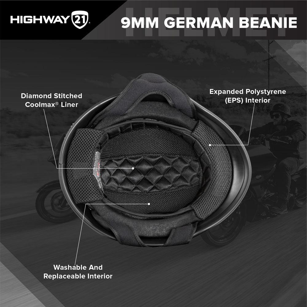 HIGHWAY 21 9-Millimeter German Beanie Helmet, Gloss Black