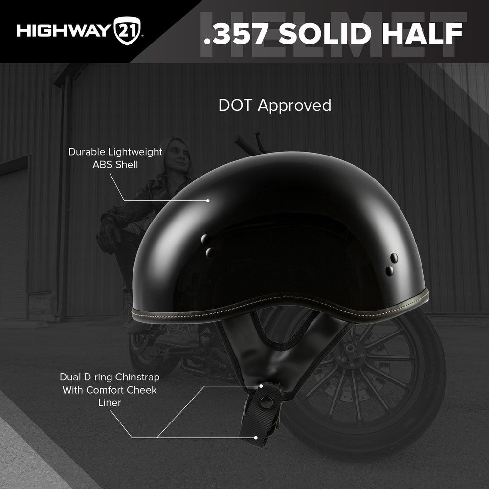 HIGHWAY 21 0.357 Motorcycle Half Helmet, Gloss Black