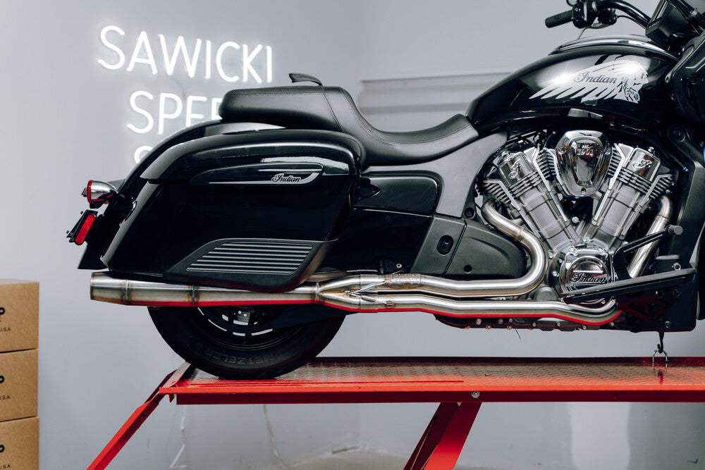 SAWICKI Indian Challenger Full Length Exhaust Brushed SS W/ Welded End Cap - 930-01310